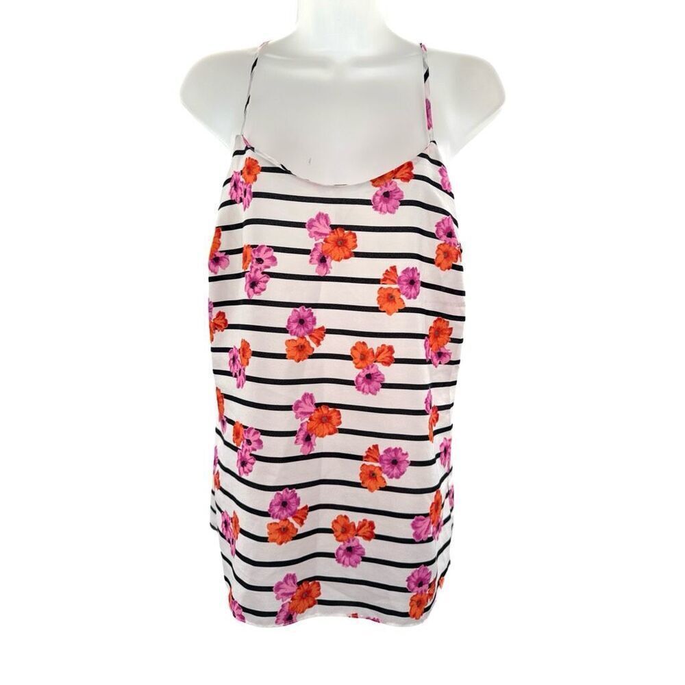J.Crew Women’s Size 2 Floral‎ Stripe Cami Tank Top White Pink Orange Sleeveless